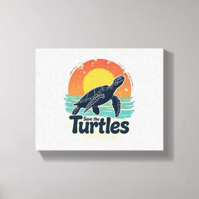 Save The Turtles Animal Rights Sea Turtle Retro St Canvas Print (Front)