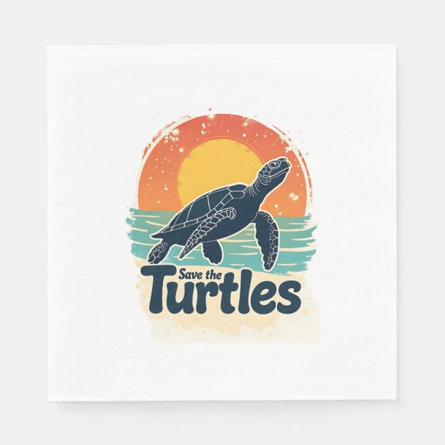 Save The Turtles Animal Rights Sea Turtle Retro St Napkins (Front)