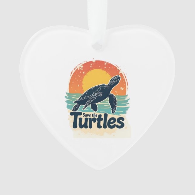 Save The Turtles Animal Rights Sea Turtle Retro St Ornament (Front)