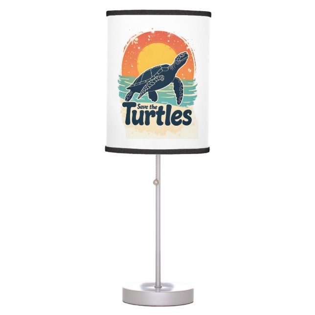Save The Turtles Animal Rights Sea Turtle Retro St Table Lamp (Front)