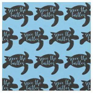 Save the Turtles Blue Animal Activist Fabric