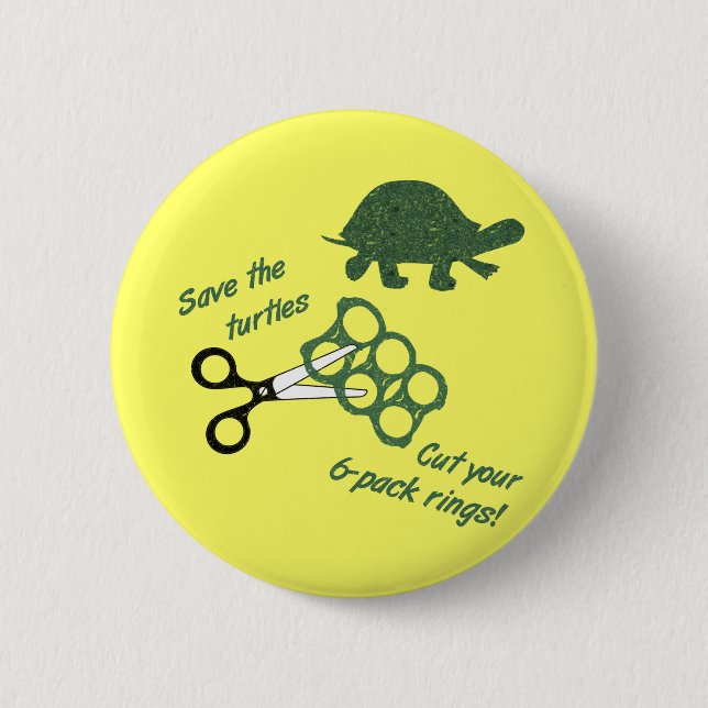 Save the Turtles Cut Six Pack Rings Pinback Button (Front)