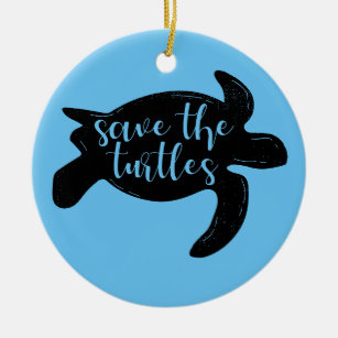 Save the Turtles Cute Blue Animal Activist Ceramic Ornament