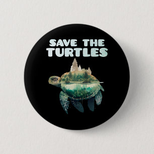 Save the Turtles endangered animals Earth Button