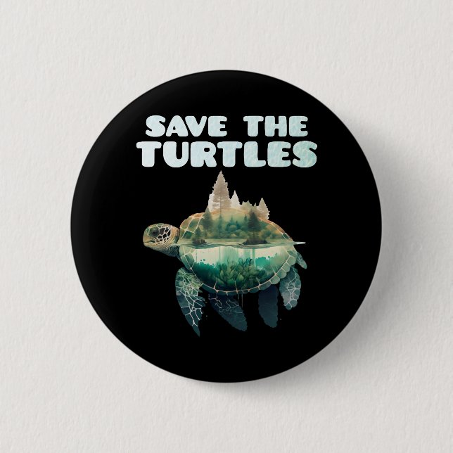 Save the Turtles endangered animals Earth   Button (Front)