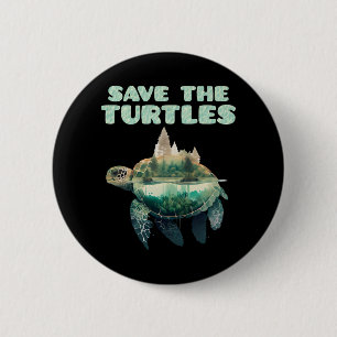Save the Turtles endangered animals Earth Button