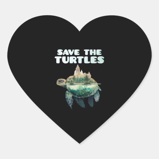 Save the Turtles endangered animals Earth   Heart Sticker (Front)