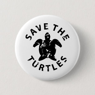 SAVE THE TURTLES grunge Button