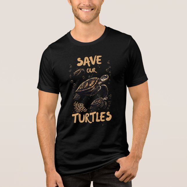 Save The Turtles T-Shirt, Eco Friendly Sea Turtle  Tri-Blend Shirt (Front)