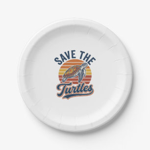 Save The Turtles Vintage Sea Turtle T-Shirt Design Paper Plates