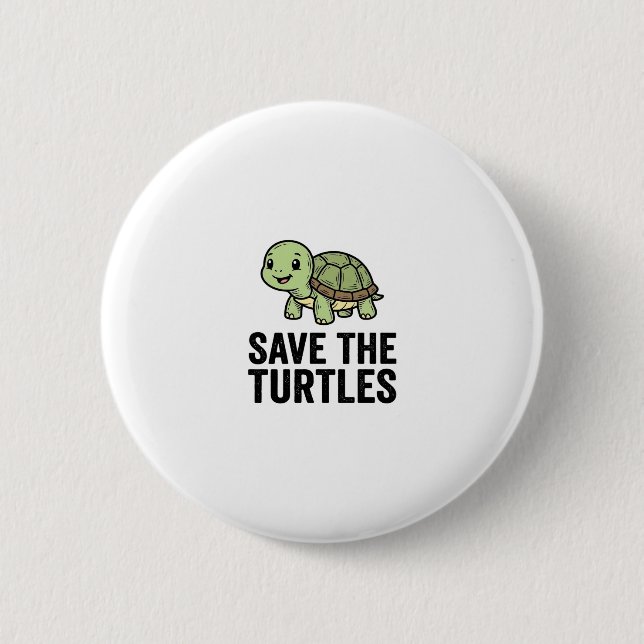 Save The Turtles Vintage Turtle Conservation Shirt Button (Front)