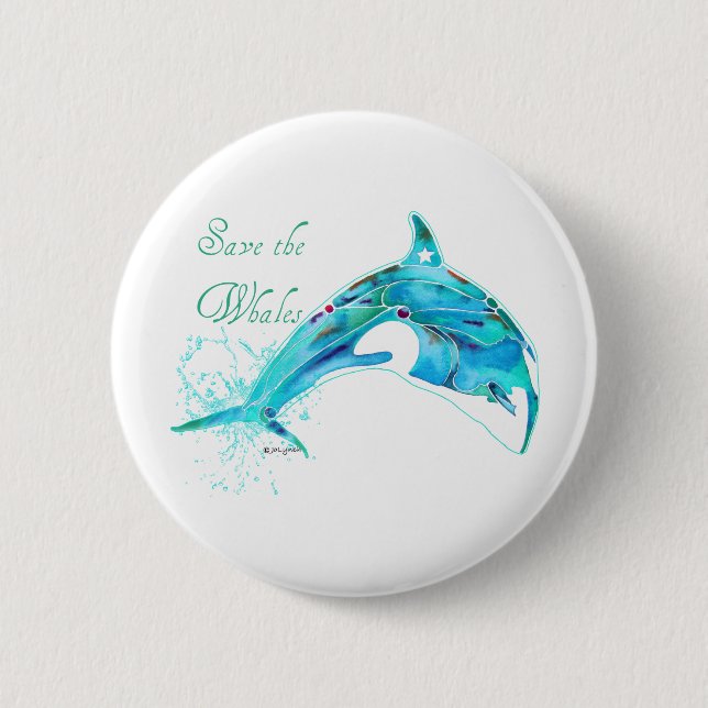 Save the Whales Blue Pinback Button (Front)