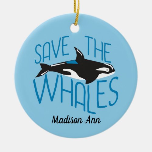 Save the Whales Custom Blue Christmas Ceramic Ornament