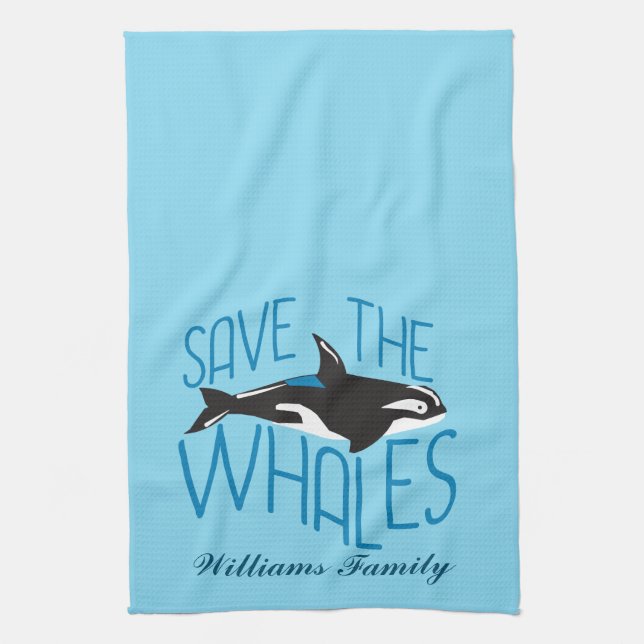 Save the Whales Custom Blue Towel (Vertical)