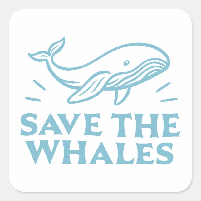 Save the whales cute retro aesthetic square sticker (Front)