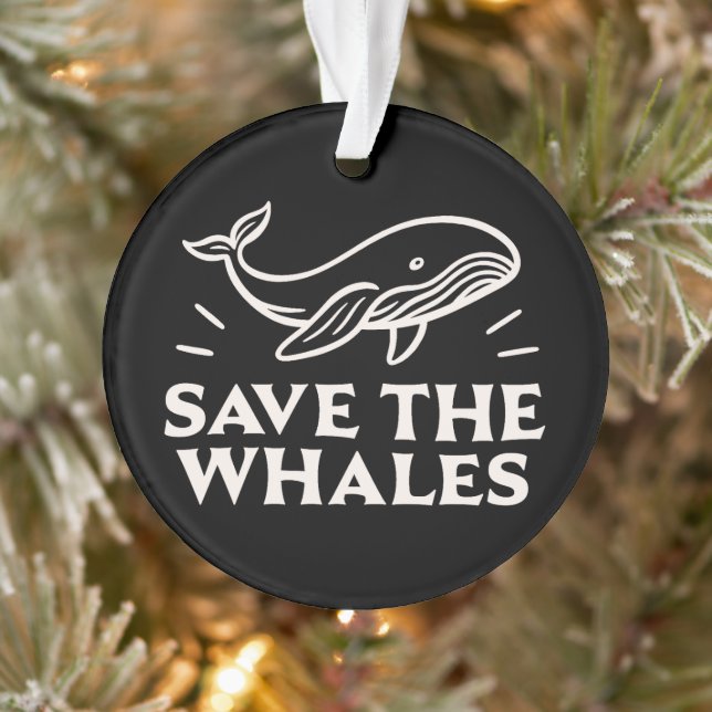 Save the whales ocean marine animals black ornament (Tree)
