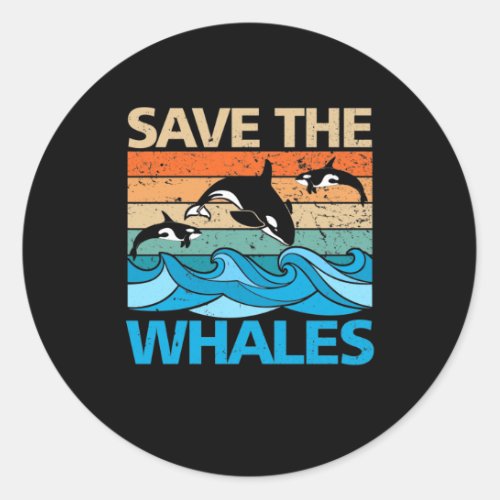 Save The Whales Retro Vintage Orca Whale Classic Round Sticker