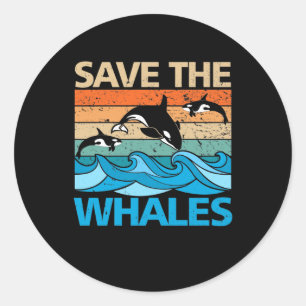 Save The Whales Retro Vintage Orca Whale Classic Round Sticker
