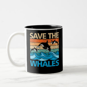 Save The Whales Retro Vintage Orca Whale Two-Tone Coffee Mug
