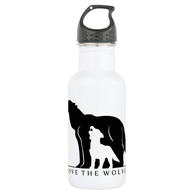 Save the Wolves (white ver.) Stainless Steel Water Bottle (Front)