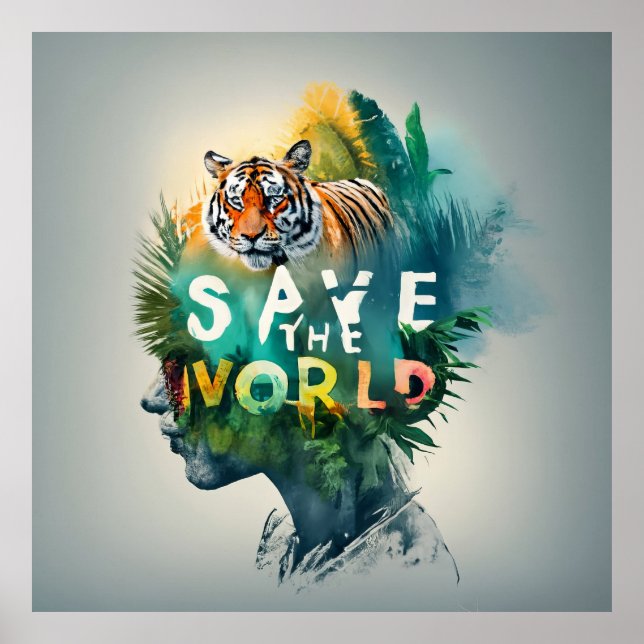 Save the world, endangered animal species poster (Front)