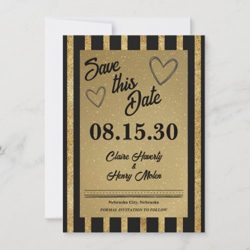 Save This Date  Modern Black Gold Stripe  Glam Save The Date