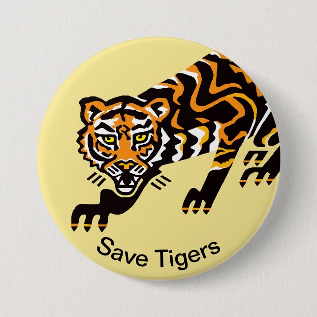 Save TIGERS - Endangered animal graphic - Yellow Button (Front)