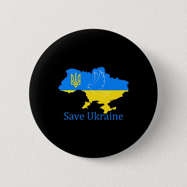 Save Ukraine Support Dove Peace Ukrainian Map Coat Button (Front)