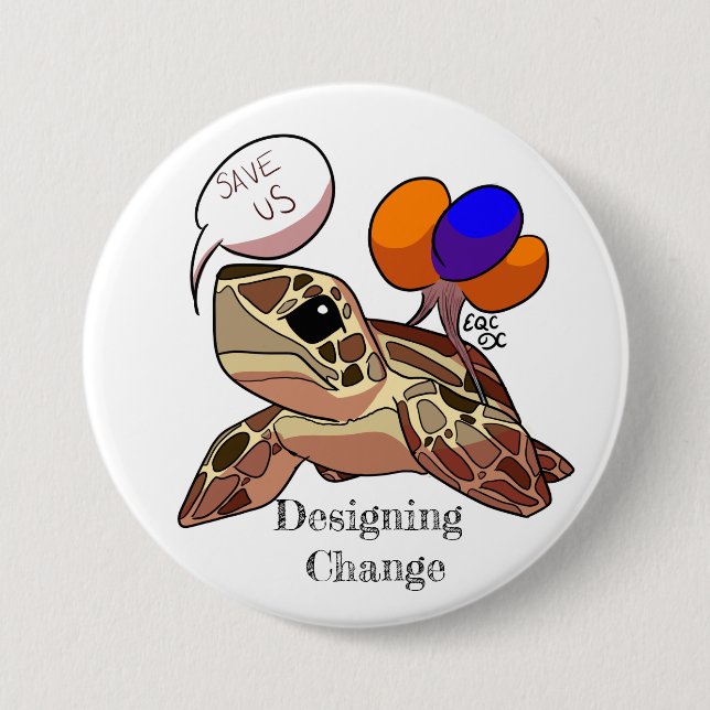 "Save Us" Sea Turtle Button (Front)