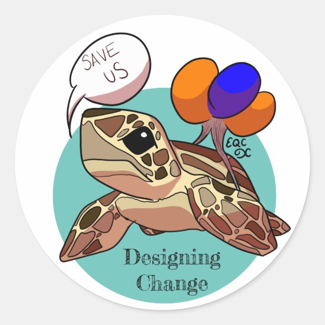 "Save Us" Sea Turtle Classic Round Sticker (Front)