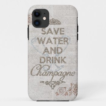 Save Water And Drink Champagne Shabby Glitter Case by SweetFancyDesigns at Zazzle
