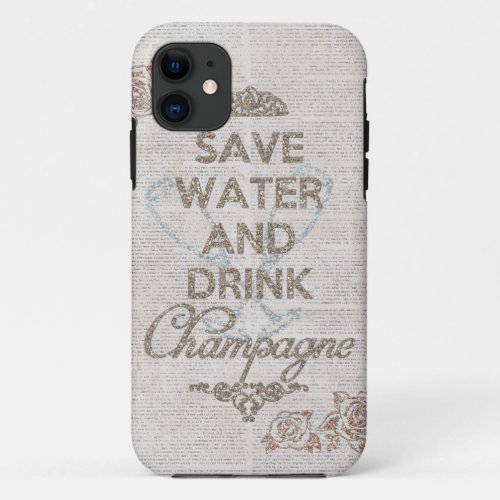 Save Water And Drink Champagne Shabby Glitter Case