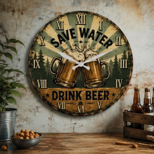 Save Water Drink Beer Funny Large Clock (Creator Uploaded)