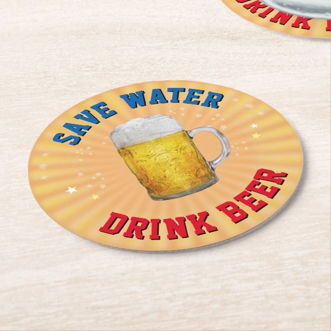 Save Water - Drink Beer Round Paper Coaster (Angled)