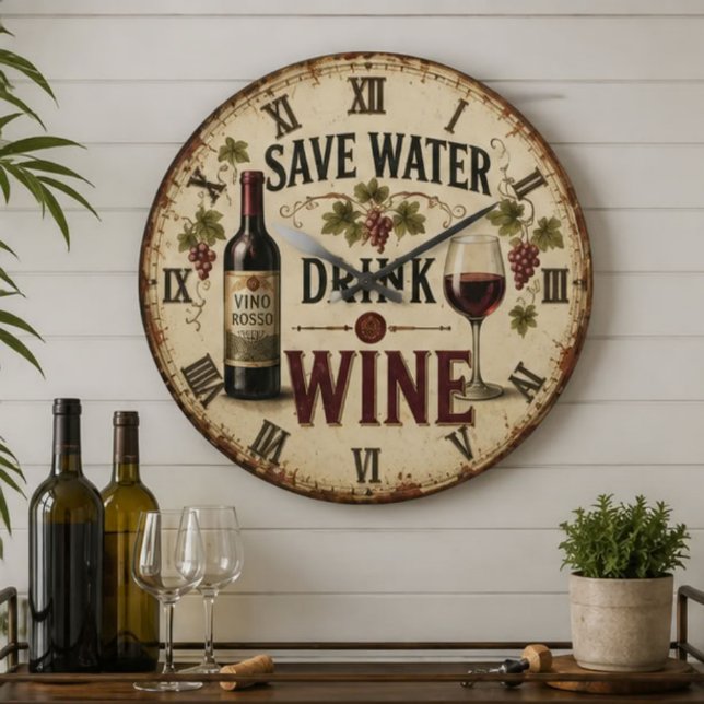 Save Water Drink Wine Large Clock (Creator Uploaded)