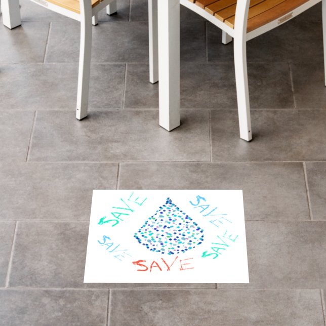 Save Water Drop Droplet Funky Floor Decals (Restaurant)