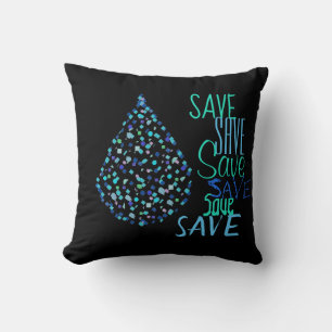 Save Water Drop Droplet Funky Throw Pillow Cushion