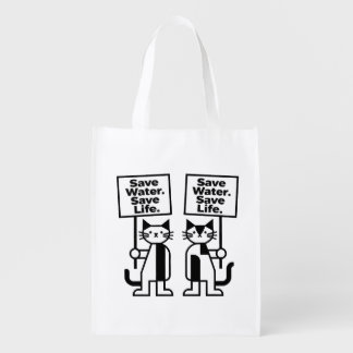 Save Water Save Life Cute Minimalist Cat Activist Grocery Bag