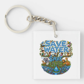 Save Water Save Life Environmental Conservation Keychain