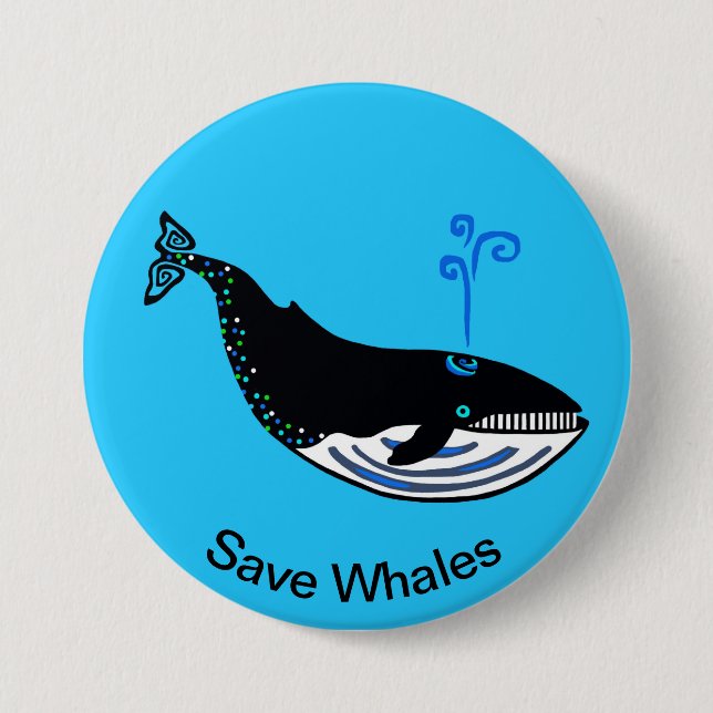 Save WHALES - Endangered animal - Ocean blue Button (Front)