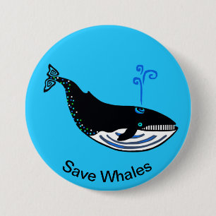 Save WHALES - Endangered animal - Ocean blue Button