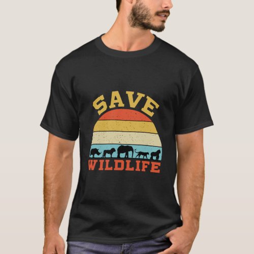 Save Wildlife Endangered Rhino Lion Elephant Tiger T_Shirt