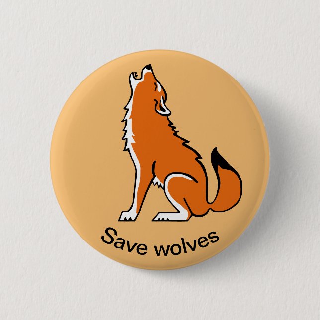 Save Wolves - Endangered animal- wildlife - orange Button (Front)