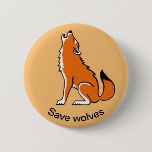 Save Wolves - Endangered animal- wildlife - orange Button