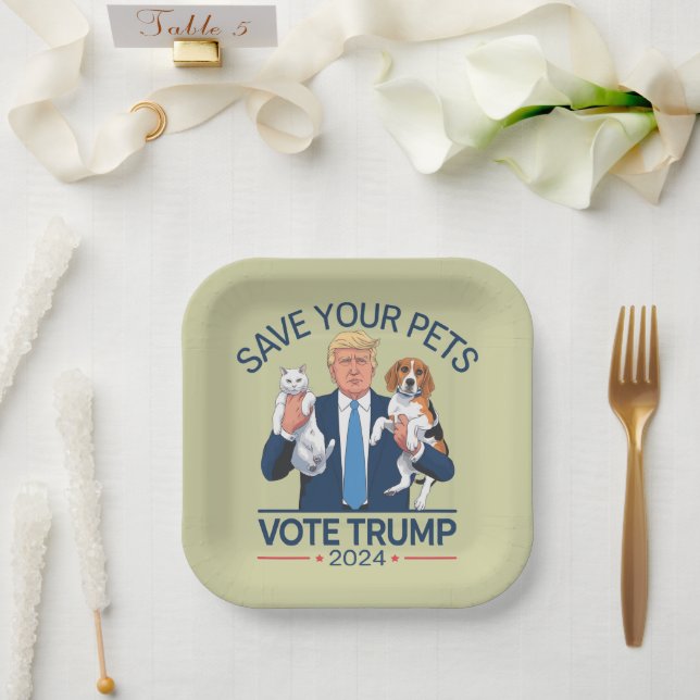 Save Your Pets Vote for Trump US Election Quote Paper Plates (Wedding)