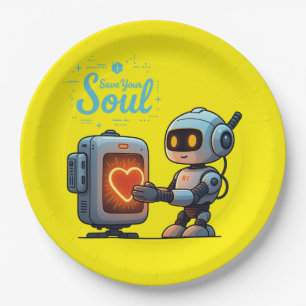 Save Your Soul Cute Robot Holding Heart – Futurist Paper Plates