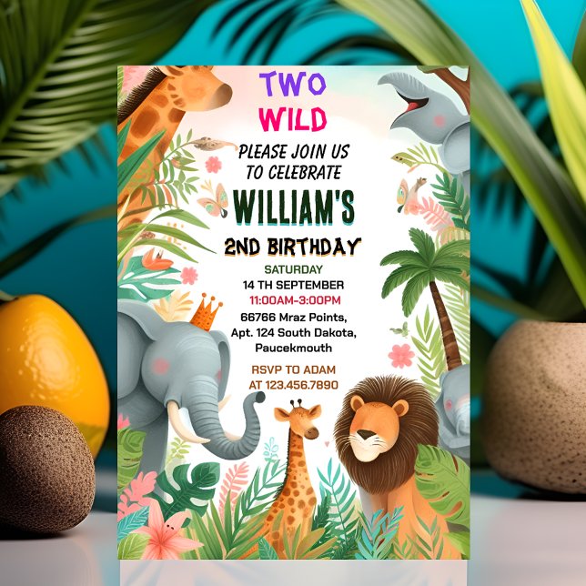 Save zoo zebra safari In Two The Wild 2nd Birthday Invitation (Creator Uploaded)