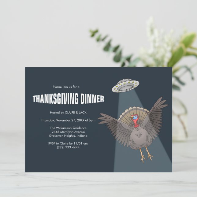 Saved by Aliens before Thanksgiving Dinner Invitation (Standing Front)