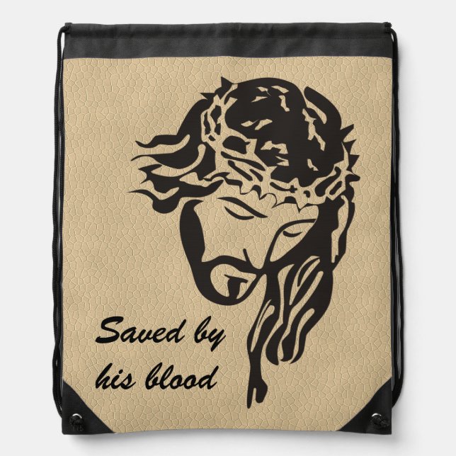Saved By Blood Jesus Crown of Thorns  Drawstring Bag (Front)
