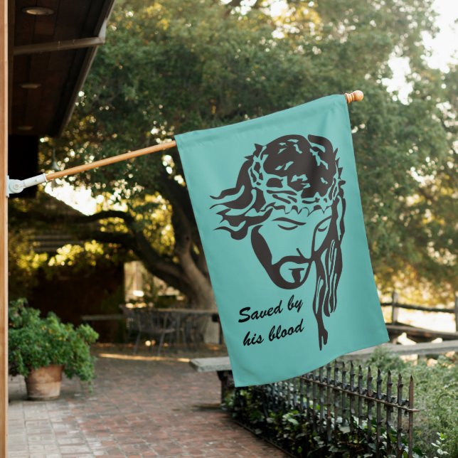 Saved By Blood Jesus Crown of Thorns   House Flag (In SItu)